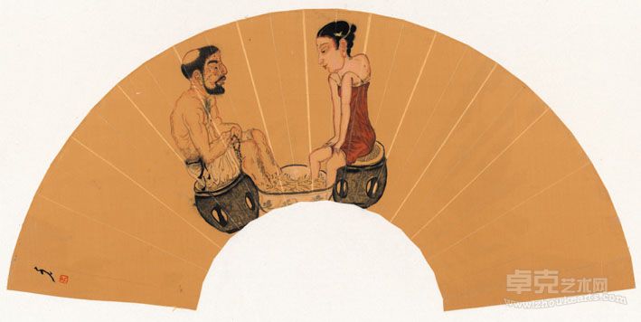雷子人  水中花  纸本设色  扇面  2011