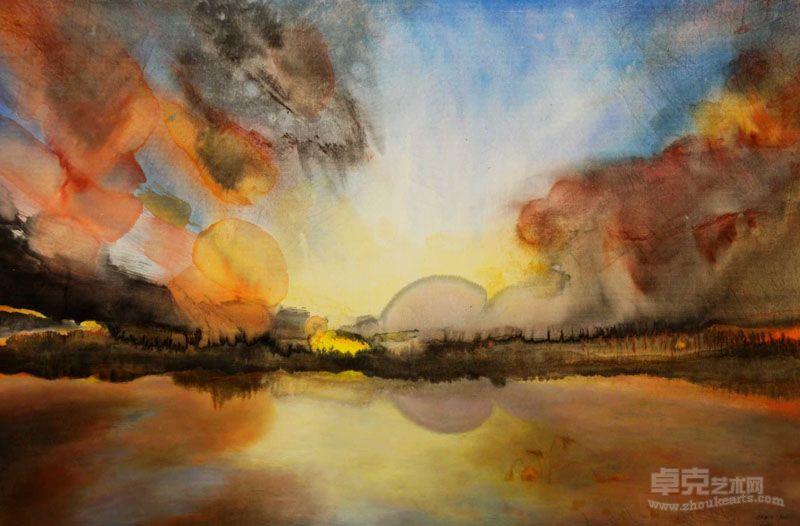 张珺-《寄寓上苍》2011  布上宣纸、材质为 水墨 + 油画  146 x 97cm