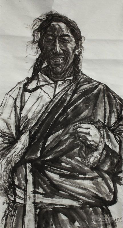 芒热牧民 97x174cm  宣纸水墨 2012年 刘斌