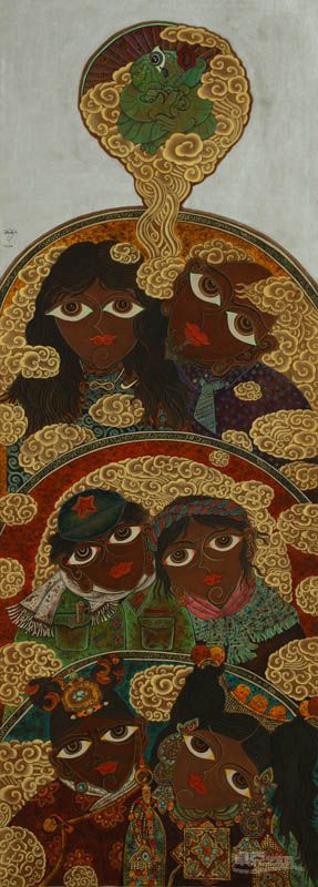 我的祖父母到我的儿子 80x220cm 布面重彩 2010年 德珍