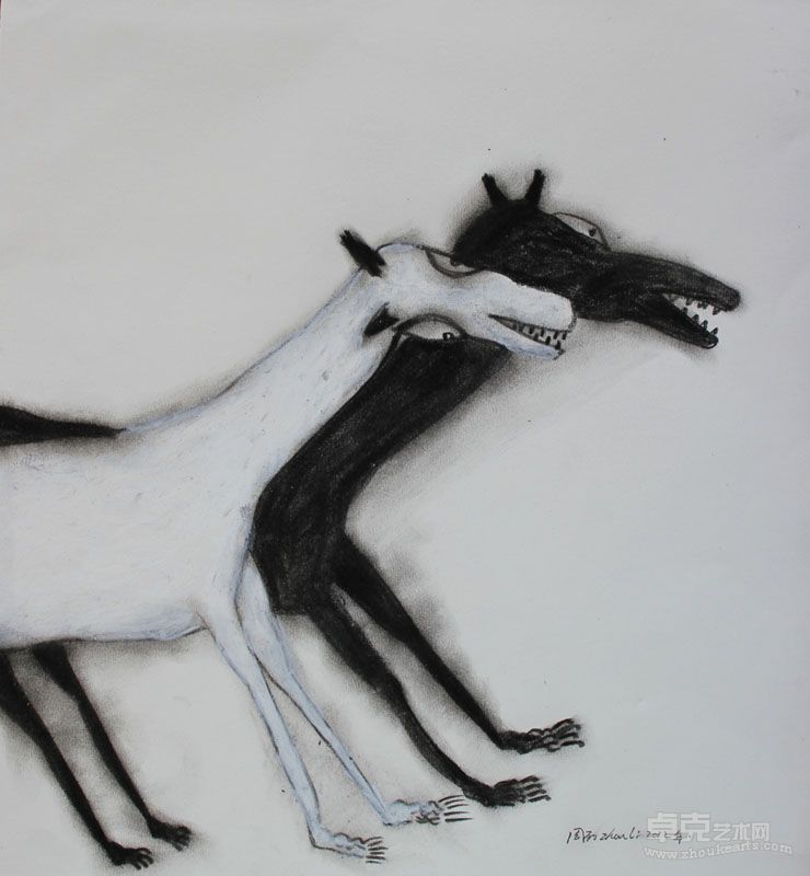周丽-黑马 39x41cm   纸上碳笔，蜡笔 2012