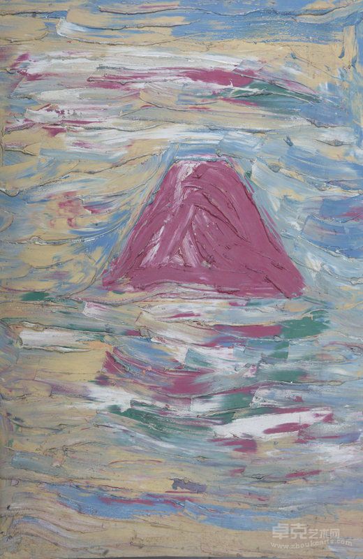 红色富士山 夹板油画 77X53cm 1990