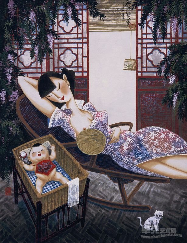 李守白 庭院幽梦57cm×75cm 纸本绢版 2008
