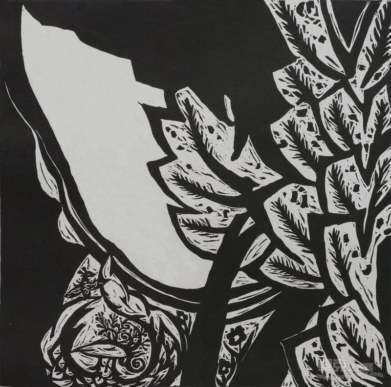 章琳 梦的延续-舞动的精灵二 45cm×45cm  黑白木刻 2011