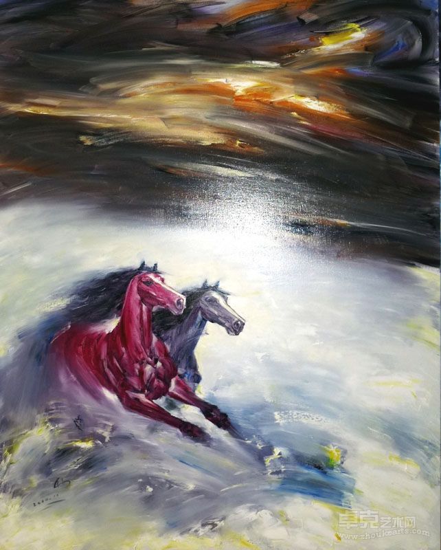 油画：天马彩云间系列：双飞150CMX120CM