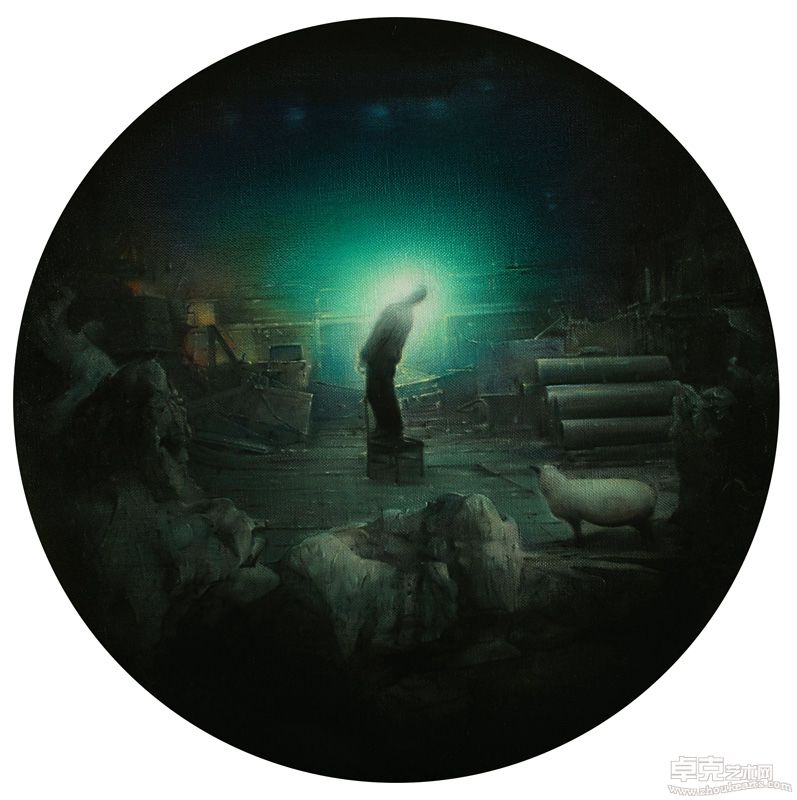 杨勋，梦工场，布面油画，直径50cm，2009