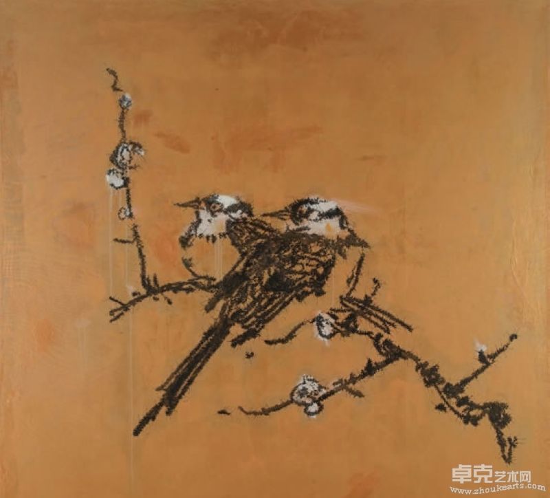 仿赵佶腊梅山禽图  叶永青  200x200cm  2010