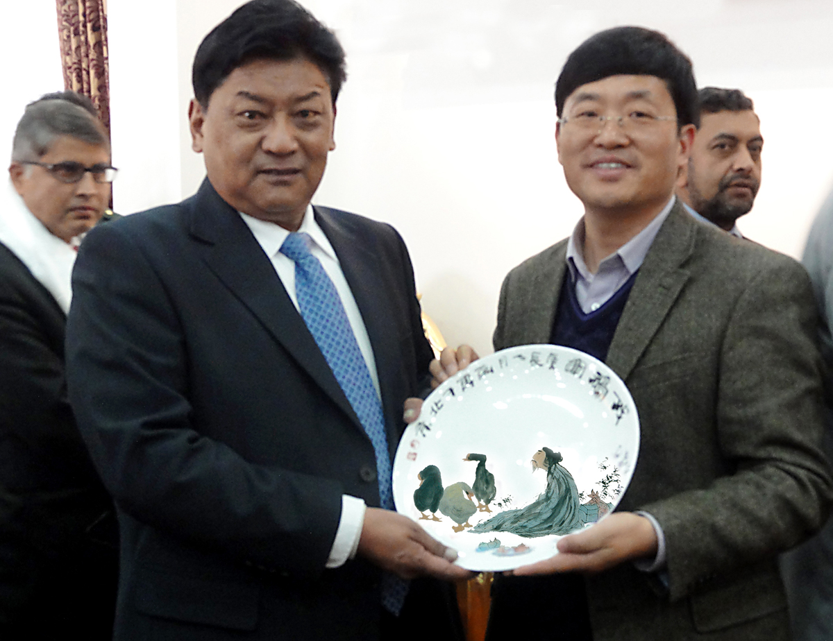 刘勇向西藏自治区主席白玛赤林赠送艺术画盘