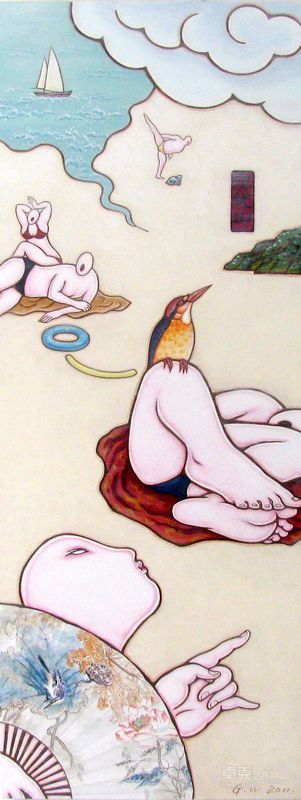 关伟作品-沙滩上的游戏13 Play on the Beach No.13 布面丙烯Acrylic on canvas 130X50 2011