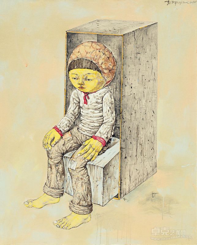 李继开作品-端座的孩子Child sitting.100×80cm.布面丙烯.Acrylic on canvas 2010