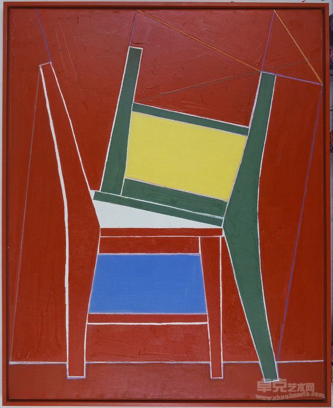 毛旭辉作品-红色背景的两把椅 Two chairs in red background 布面油画 oil on canvas 160x130 2011