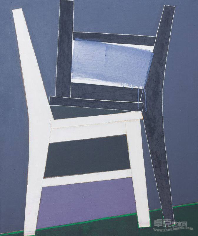 毛旭辉作品-两把靠背椅 黑白 Two chairs black and white 布面油画 Oil on canvas  120×100cm 2009