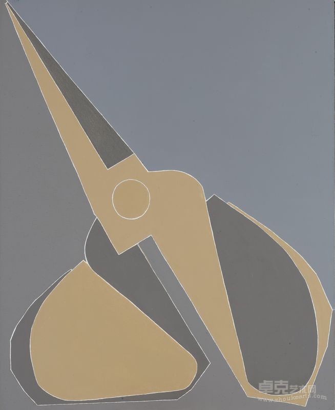 毛旭辉作品-毛旭辉 Mao Xuhui 倾斜的灰黄色剪刀 Tilted yellow-grey Scissors 布面油画Oil on Canvas 160×130cm 2007
