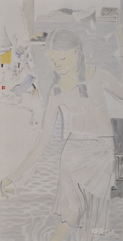 王牧羽水墨作品《八月十六的露营和月光》
