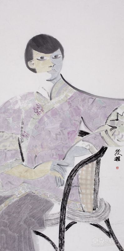 王牧羽作品《秋日的藤椅》  136·68  纸本水墨  2009年