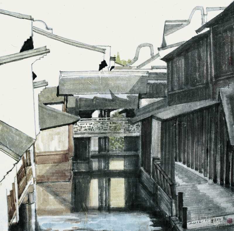 乌镇斜阳   70cm×70cm