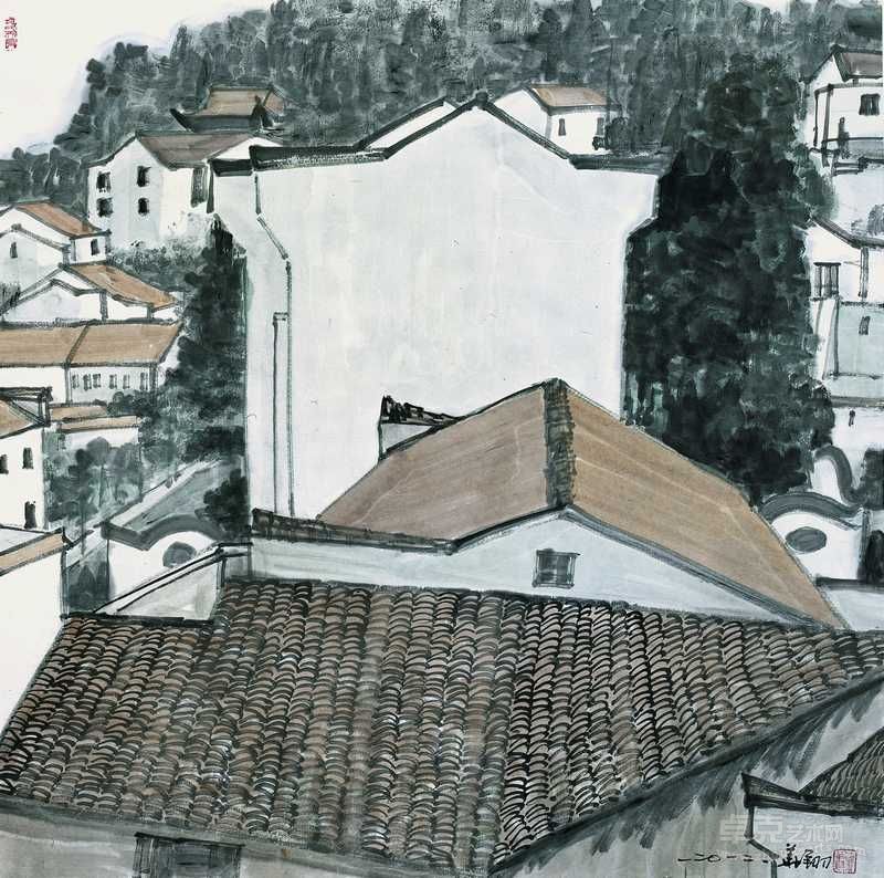 九华山即景  69cm×69cm