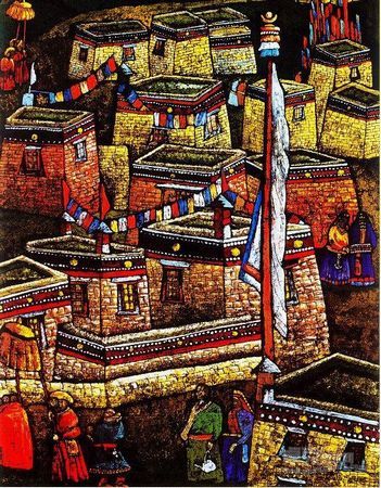 吉杰 圣地 113×78cm 藏族祥巴 - 西藏木刻版画