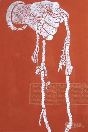 陶波 嗡嘛呢叭咪哞之二 60×40cm 藏族祥巴 - 西藏木刻版画