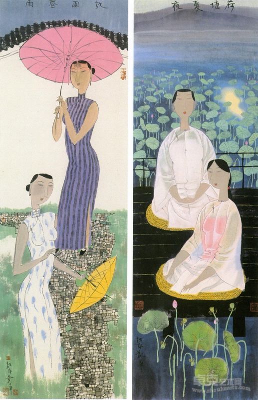 春夏秋冬（四条屏）之春、夏