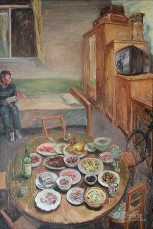 丁武：《样板年代——奇袭白虎团》，布面油画，100x150cm，2011