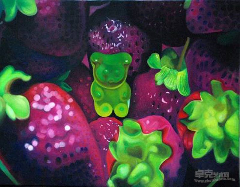 草莓与熊熊软糖》油彩画布 24x33cm(4F) 2010