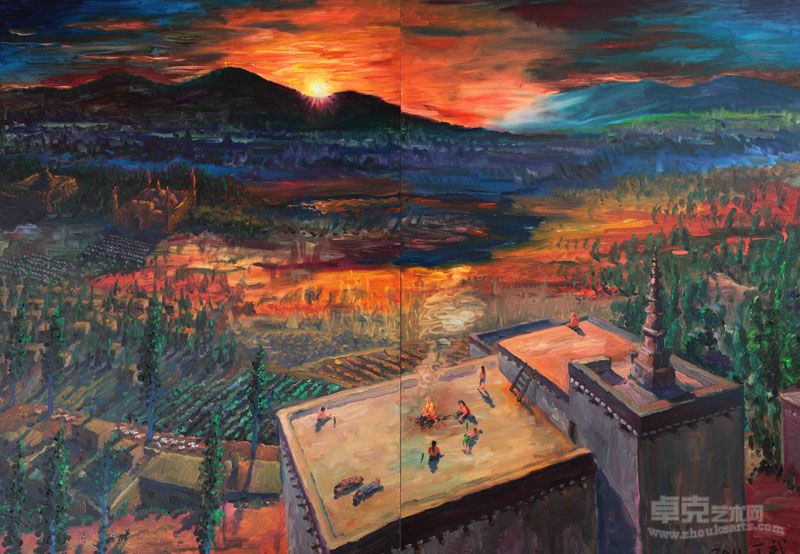 丁武：《粉雾》，布面油画，260x180cm，2011