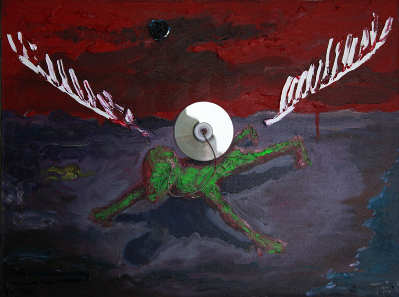 丁武：《绝望致谎言》，布面油画及特殊材料，60X80cm，2011