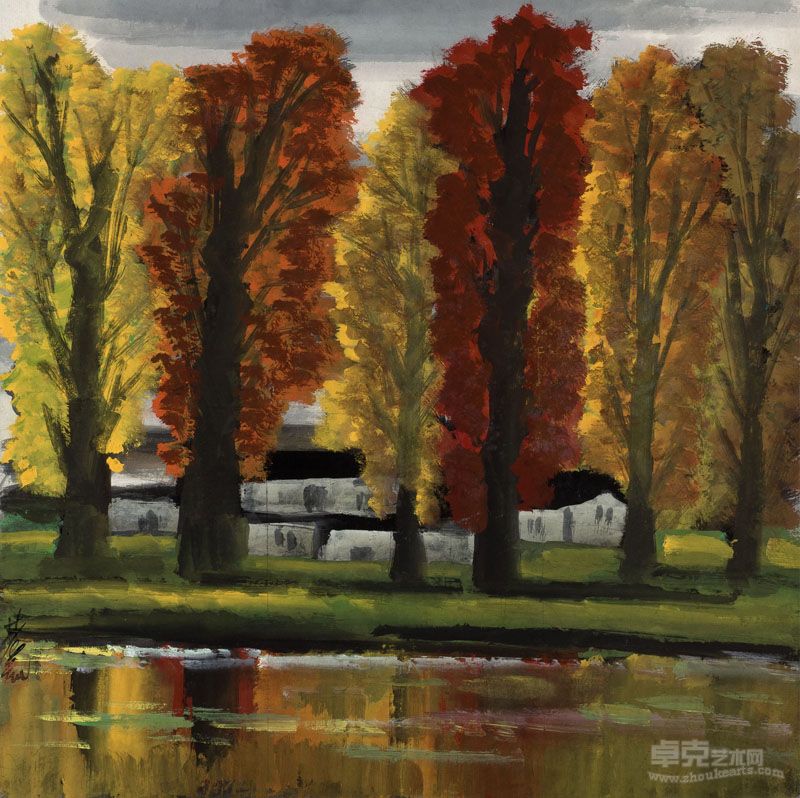 林風眠_楓林秋景_68x68cm_彩墨紙本_1960