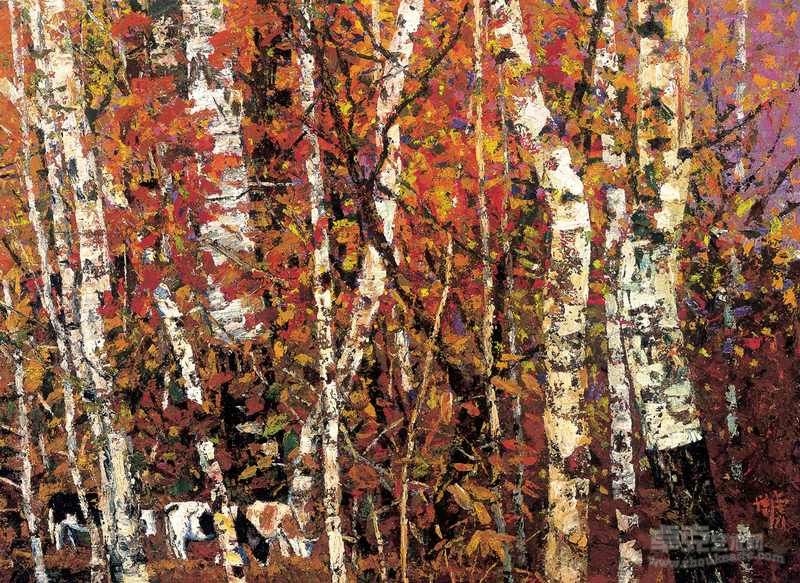 红叶绕树林 100×130cm 2007