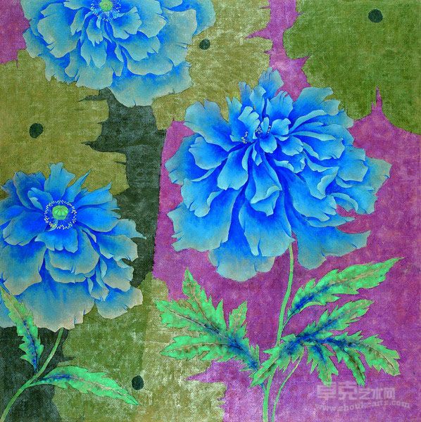花开时节之17 绢本   120X120CM