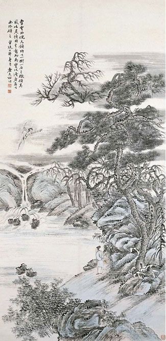 陆恢 疏林翔鹤图 128×53.4cm 纸本水墨 1910