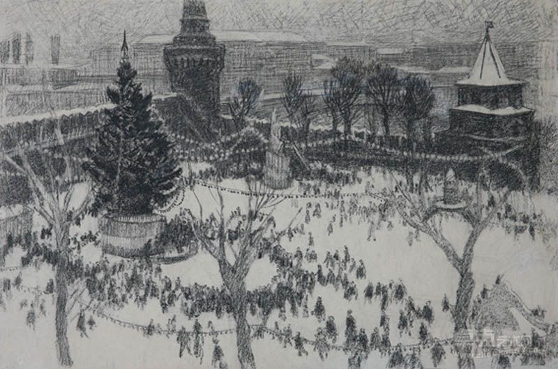 布拉斯拉夫斯基-假期43.5X61.5cm素描1967