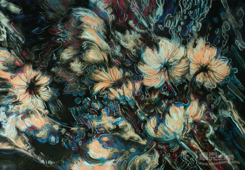 《粉红的樱》色粉 24cmX34cm