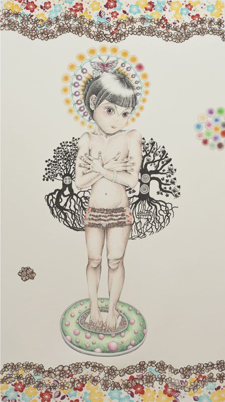 冯捲雪 三岔口 纸本钢笔木颜色 118×66cm 2012 ￥20800