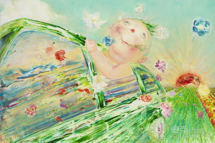 奔驰在幸福的春天上 布面油彩丙烯 180×100 2012