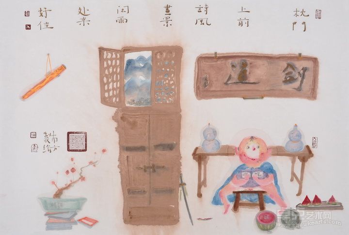 文武双全 纸本彩墨 45cm × 68cm 2012