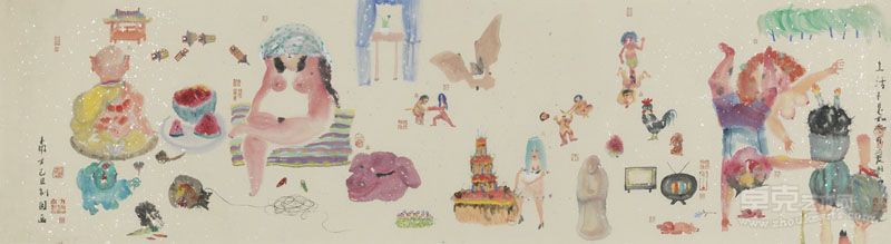 生活不是如此美好吗 纸本彩墨 46cm × 196cm 2012