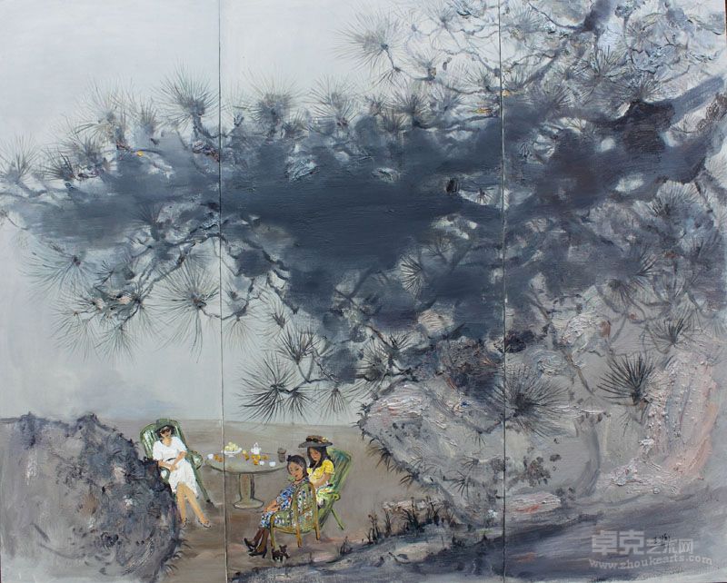 对松品茗图130X160（三联）2012