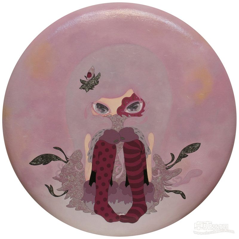 邱銍韦 女孩·天使 Φ60cm 布面丙烯 施华洛世奇水钻 2011