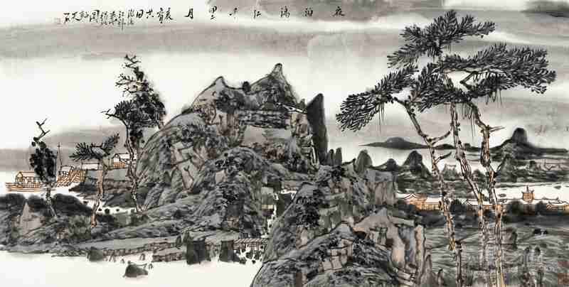 尹天石 夜泊漓江千里月 136x68cm 2012