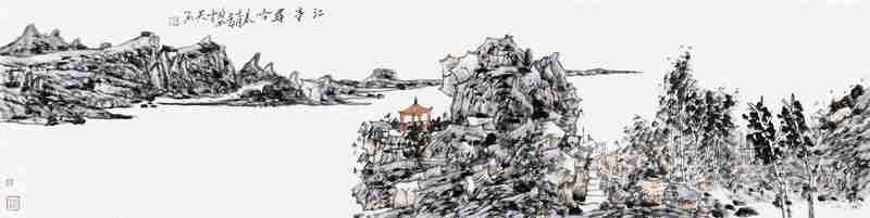 尹天石 江亭寻吟 136x34cm 2012