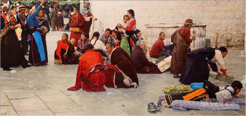 大昭寺前的朝圣者2006布上油画82x168cm