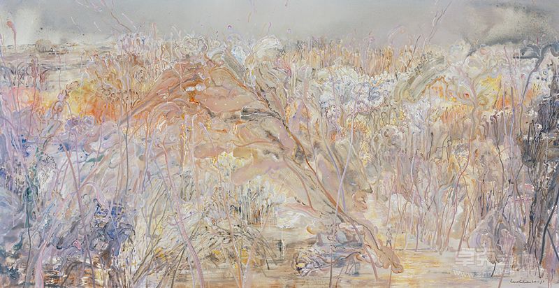 《我的身体在如此灿烂的盛开，我知道你会回来的》109cmX217cm  布上油画  2011年2月 罗奇