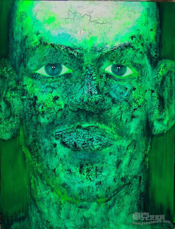 作品名称  像卡通人物的人像    作品尺寸 170X130X7CM 作品材质  塑形膏 丙烯 创作年代 2011