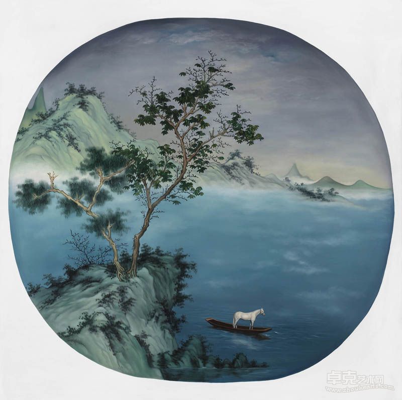 郭文 秋水泛舟圖 120x120cm 布面油畫 2010
