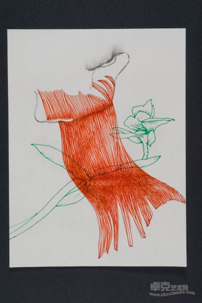 夜宴系列5， 铅笔、彩色铅笔、纸张，31.8x 23.8 cm，2007 年