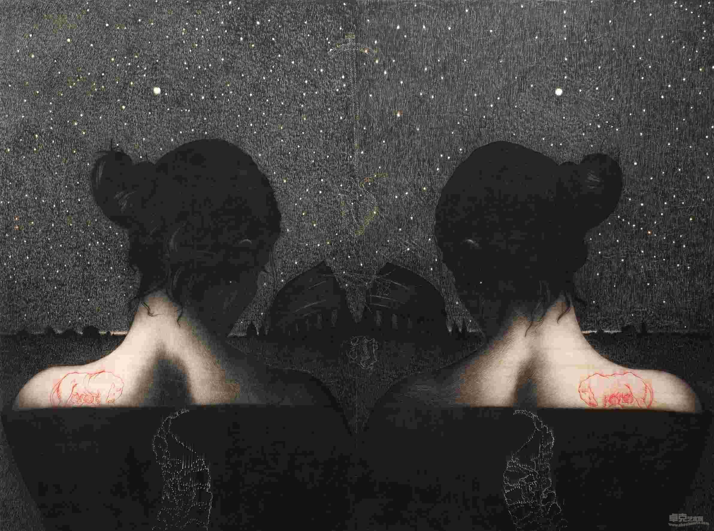 欧马尔 罗马 爱情， 铅笔、彩色粉笔、木板， 300x 400 cm，2012 年