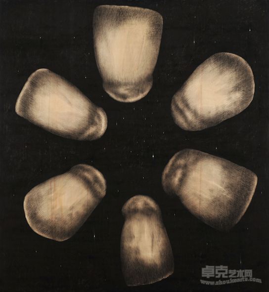 2牙齿，铅笔、木板， 200x200 cm