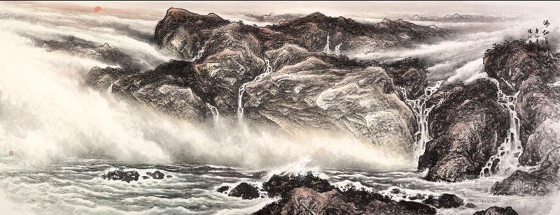 朱颂民《海纳百川》中国画 144x366cm